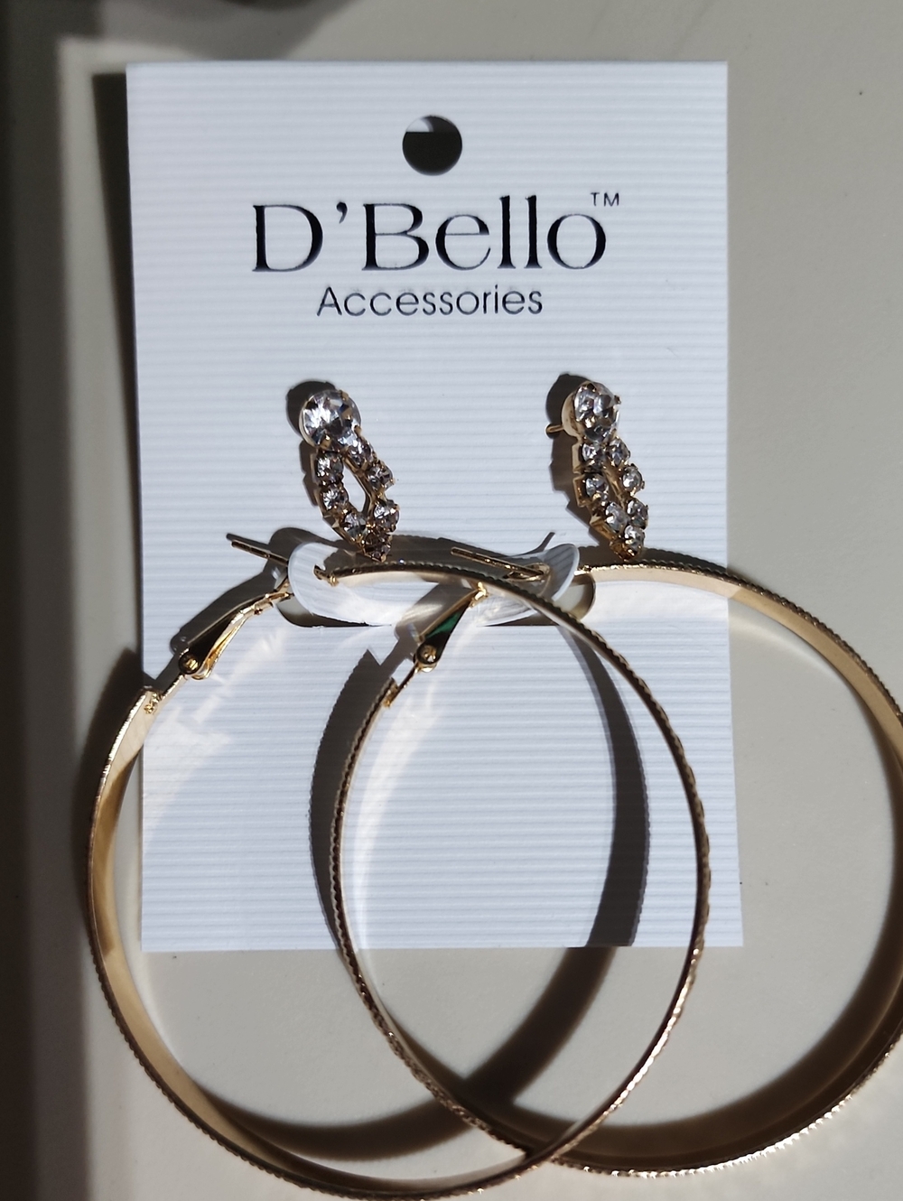 Large Gold Tone Hoop And Crystal Earrings